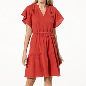 Curations x Nicole Hickl Navy Blue Cotton Gauze Tiered Dress M